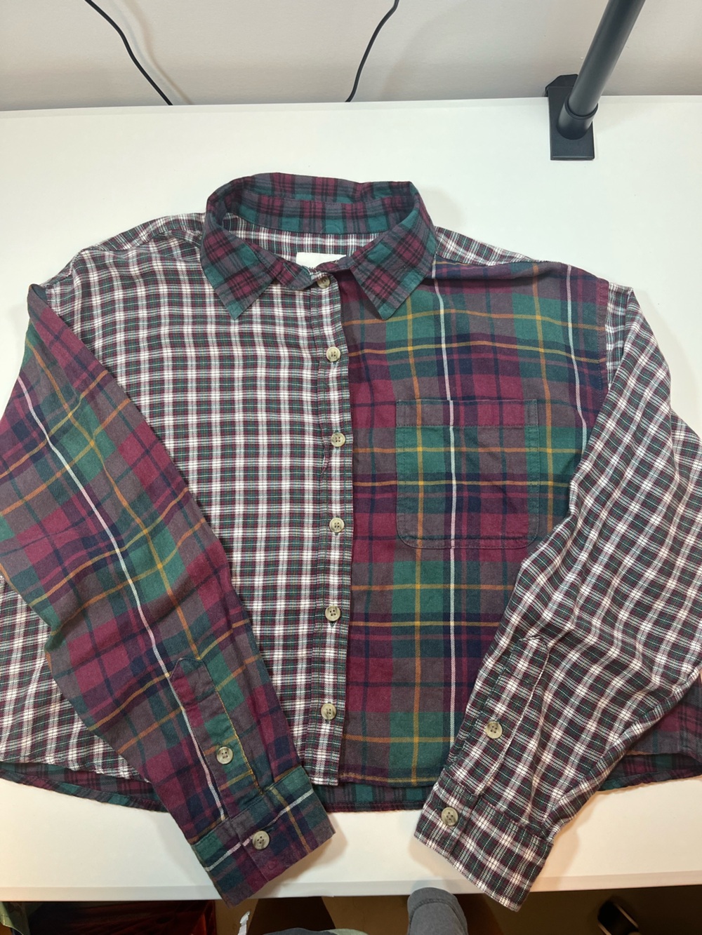 American Eagle Mixed Plaid Patchwork Button Front Shirt